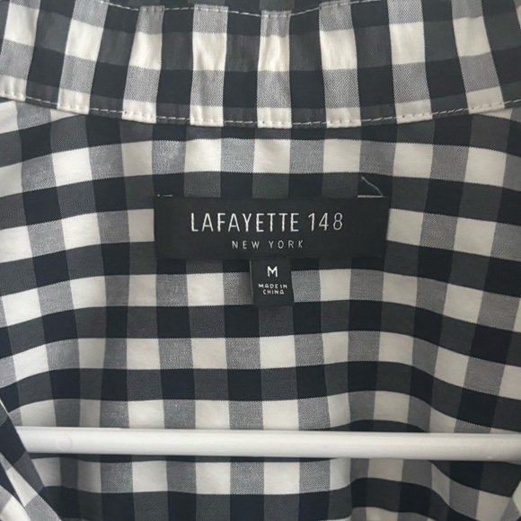 Lafayette 148 New York Women Shirt Plaid Black White M Academia Button Up Office - Picture 3 of 6